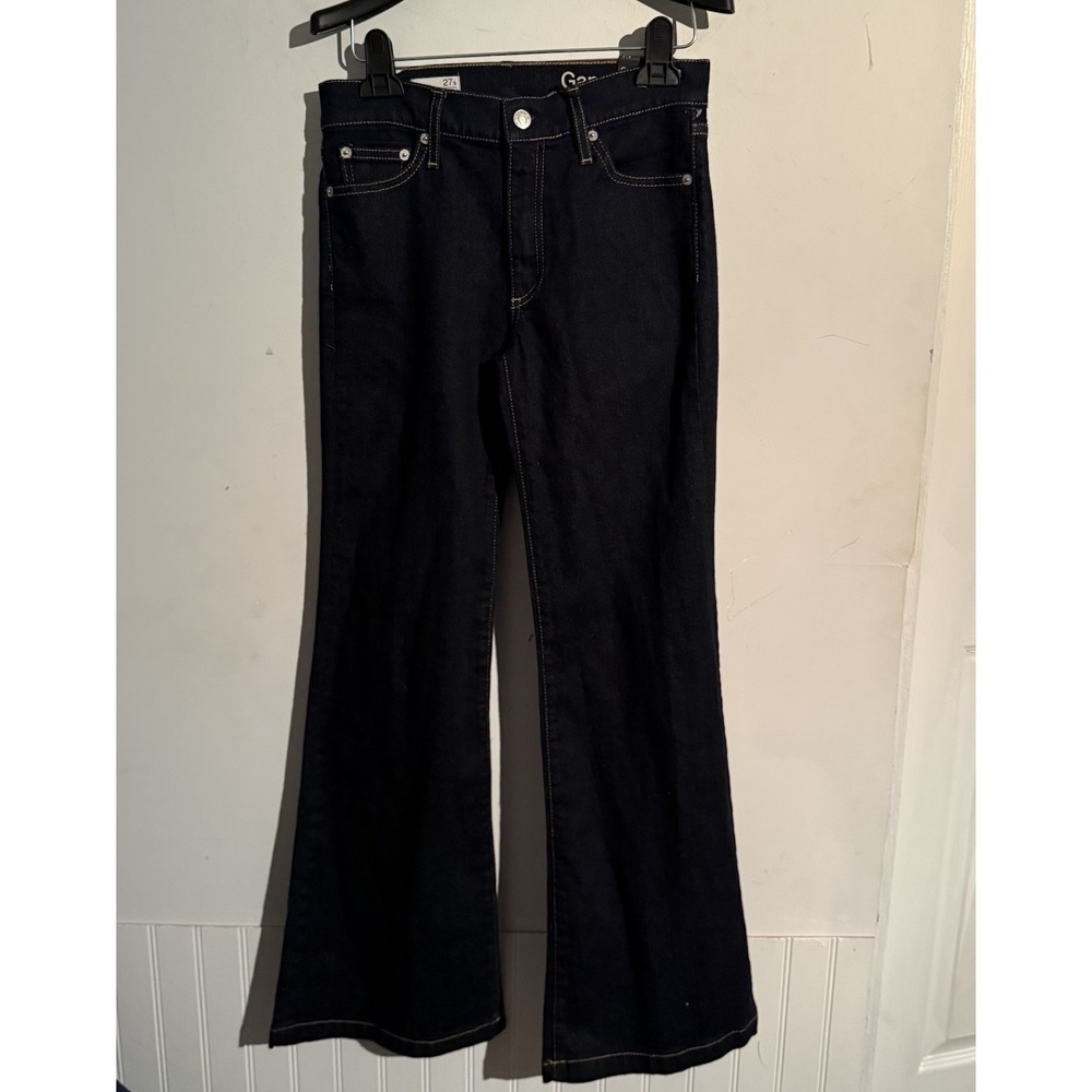 Gap 1969 Authentic Flare Jeans Women 27 S Dark Wash Y2K Mid Rise Stretch